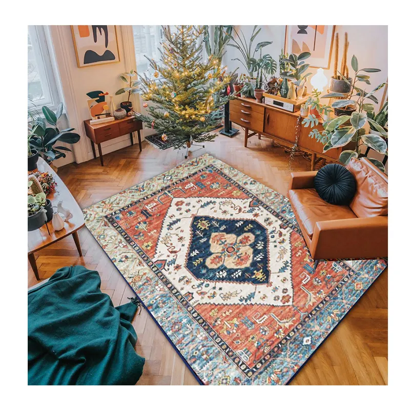 DMC-01 Luxury Persian printed carpet Chenille Fabric Polyester non-slip washable foldable area rug big size living room rug