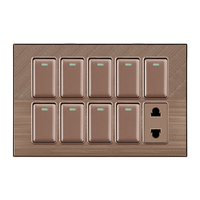 Interruptor de Pared Inteligente JUBEN Marrón con Conexión WiFi, 9 Interruptores + 1 Enchufe, 10A, Material de PC, 250V, Compatible con APP, Fácil Instalación