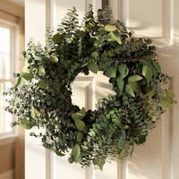 Guirlande de fleurs séchées faites à la main de 40 cm, feuilles de plantes éternelles, eucalyptus préservé, couronne de Noël pour la décoration intérieure