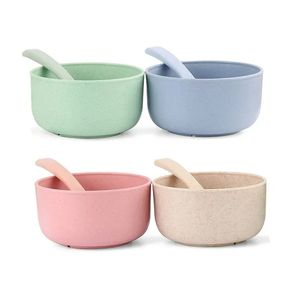 ファクトリーダイレクト環境にやさしい分解性麦わら子供用ボウルスプーン食器2点セット - Product Image 1