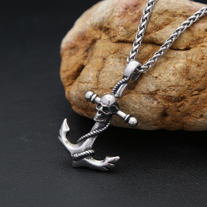 Yunnique – collier avec ancre en forme de crâne en acier titane, chaîne de 60cm, pendentif, bijoux, cadeau, Style Hip Hop - Product Image 4