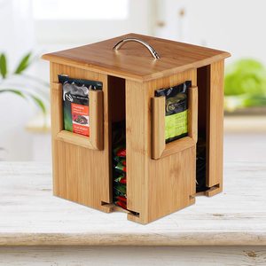 Boîte de présentation de thé en bambou naturel, support de rangement, 4 compartiments, porte-sachets de thé en bois, organisateur de sachets de thé rotatif - Product Image 2