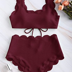 Ensemble 1 pièce de maillot de bain uni sans couture à logo personnalisé, séchage rapide, avec bas de bikini triangle à nouer effet froissé et string de plage - Product Image 6