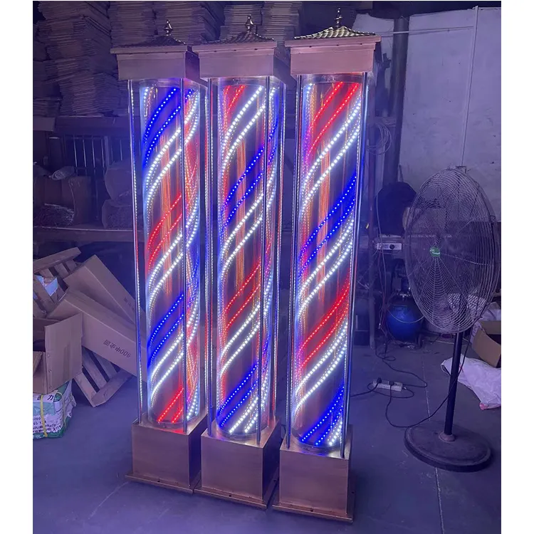 Classical Rotating LED Glass Big Size Barber Pole Waterproof Spinning Stripes Barbershop Salon open sign light outdoor
