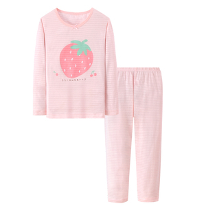 Pijamas de algodón 100% para niños, conjunto de 2 piezas con estampado de fresas, ropa de dormir para niñas, pijamas de manga larga para niños. - Product Image 3