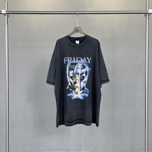 เสื้อยืดพิมพ์ลายศิลปะสีดำซีดจาง เนื้อผ้านุ่ม ระบายอากาศได้ดี สไตล์สตรีทแวร์ คุณภาพสูง รับสกรีนโลโก้สำหรับผู้ชาย - Product Image 3