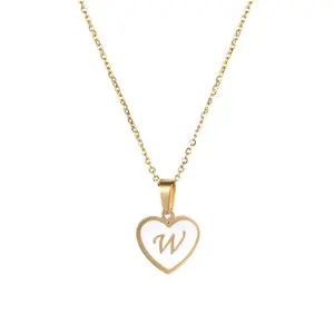 Fashion high polished unique captila letters stainless steel real gold plating heart natural shell charm necklace