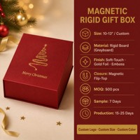 Boîte cadeau de Noël personnalisée OEM ODM en gros, boîte rigide magnétique avec ruban et carte, fabrication directe en usine ISO 9001