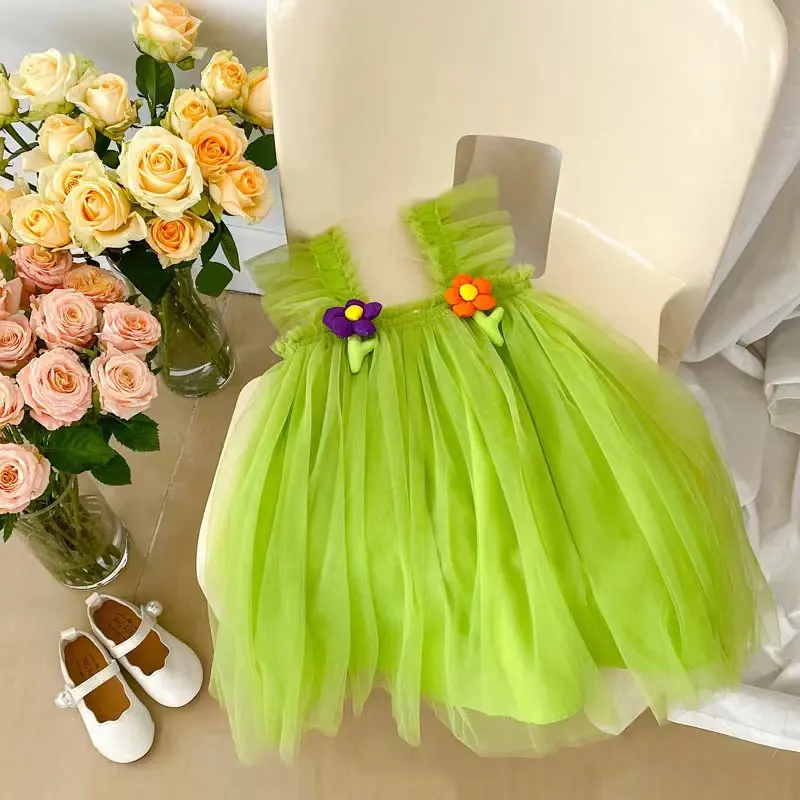 Çocuk mizaç çiçek kız çocuklar için düğün elbisesi bebek kız elbise tasarımları kız elbisesi yaz serin tank top gazlı bez etek