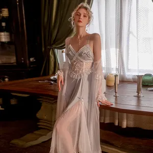 ชุดนอนเซ็กซี่ลูกไม้ซีทรูสำหรับผู้หญิง ชุดนอนยาวระบายพลิ้วพร้อมเสื้อคลุมตาข่าย ชุดเสื้อผ้าสำหรับใส่บ้าน - Product Image 1