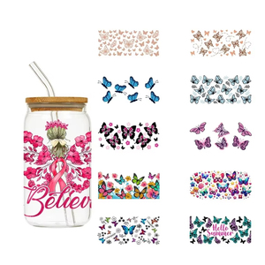 LETOP 1 Stück 16oz UV für DTF Becherummantelungen Einfarbige Schmetterlinge Blumen Aufkleber und Folien für Trinkbecher aus Kunststoff - Product Image 1
