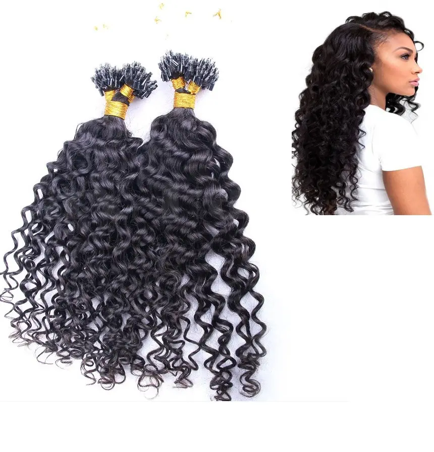 Curly Wave Hair Extension 100% Virgin Brazilian Human Hair Natural Color Curly Wave Micro Ring/Link/Loop Hair Extensions