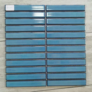 22*145mm Foshan prezzo economico striscia di colore blu piastrella per mosaico smaltata In foglio