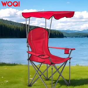 Fauteuil de plage pliable Woqi avec porte-gobelet rouge, chaise de camping d'extérieur pour la randonnée et les voyages - Product Image 4