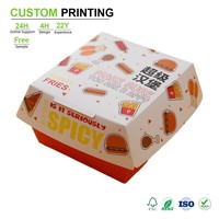 Scatola per Hamburger Personalizzata Monopezzo con Rivestimento in PE, Resistente al Grasso, con Linguetta e Lati Affusolati, Impilabile per Negozi di Hamburger