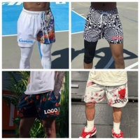 Shorts de basketball personnalisés en maille pour hommes, imprimés intégralement, double couche, en polyester sublimé, motif camouflage, 5 pouces, qualité supérieure, pour fabricants professionnels