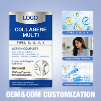 Collagène marin multi-capsules type I II III V X 1000 mg, collagène hydrolysé pour la peau, les cheveux, les ongles, les articulations, le cartilage, 60 capsules