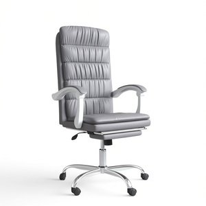 Fauteuil de bureau inclinable gris en cuir PU avec base métallique, réglage manuel, pivotant, fauteuil de direction - Product Image 1