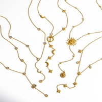 Collier chaîne à maillons en Y classique plaqué or, fabriqué en usine, avec motifs Soleil, Lune et Étoile, pour femme, avec verre – Nouvelle collection en promotion