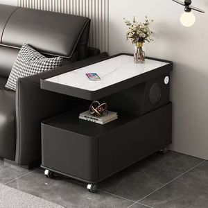 Big Camphor Smart <b>Side</b> <b>Table</b> With Charging Function 1 Drawer Tempered Glass Top Bedside Storage Cabinet Living Room Coffee <b>Table</b> - Product Image 4
