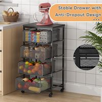 4-laags metalen groente- en fruitwagen met wielen, multifunctionele keukenwagen met lade-design
