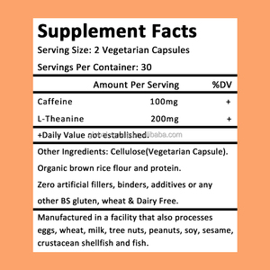 แคปซูลผงสกัด L-theanine ฉลากส่วนตัวสนับสนุนประสิทธิภาพทางความรู้ความเข้าใจแคปซูลคาเฟอีน L-theanine - Product Image 2
