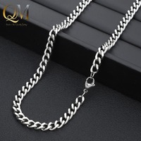 Cadena Cubana de Doble Cara Pulida de Acero Inoxidable, Joyería de Cuello Unisex de Estilo Casual Urbano