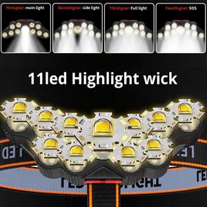 ไฟหน้าแบบพกพา 11 LED ไฟหน้าแบบพกพา ไฟหน้าแบบชาร์จไฟได้ USB ไฟหน้าแบบชาร์จไฟได้แบตเตอรี่ในตัวไฟฉายตกปลาโคมไฟกลางแจ้ง - Product Image 3