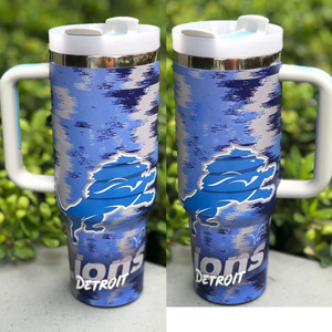 Custom Football Team Lions Cups 40oz Acero inoxidable Detroit Lion Tumbler Tazas con asa - Product Image 1