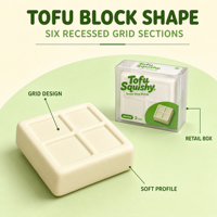Jouet anti-stress souple en forme de bloc de tofu à remontée lente, motif quadrillé, pour enfants de 5 à 7 ans, non toxique, avec boîte de présentation transparente et plateau de présentation
