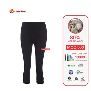 Solarwool Custom Knitted Women Running Yoga Cycling Merino Wool 3/4 Leggings Tight Pants