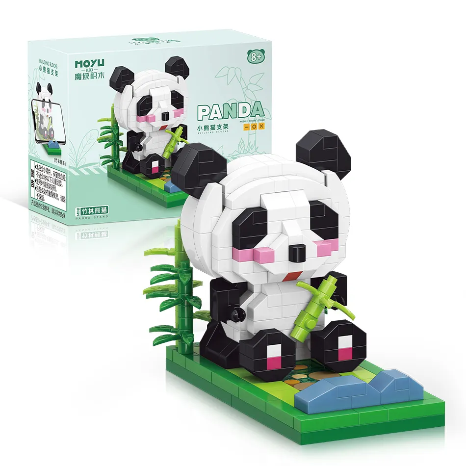 MOYU Bamboo Forest Panda Mobile Phone Holder Crianças Educacional DIY Assembly Building Block Blocks Plastic Toy