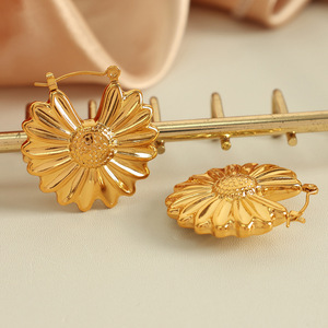 Flower Petal Drop Earrings 18K Gold Plated <b>Titanium</b> Steel Exaggerated Design Hollow Everyday Wear EH708 - Product Image 3