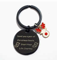 Gepersonaliseerde tekst Vintage Fashion Kerst roestvrijstalen sleutelhanger sleutelhanger eland sneeuwvlokpatroon lichtgewicht tag decoratie