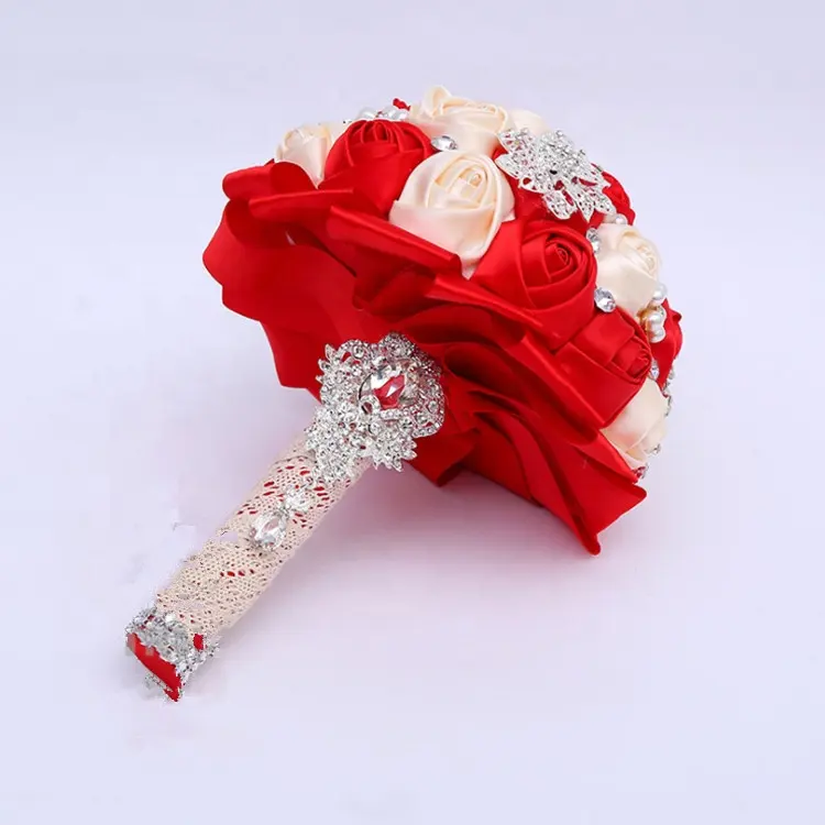Commercio all'ingrosso di cerimonia nuziale della sposa mano fiori di lusso artificiale mazzi di fiori per la sposa con diamanti