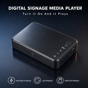 เครื่องเล่นป้ายดิจิตอล OEM แบบกำหนดเอง ความละเอียด 1080P HD แสดงโฆษณาแบบวนซ้ำอัตโนมัติ พร้อมช่อง USB และ SD พกพาสะดวก น้ำหนักเบา ขายส่งจากโรงงาน - Product Image 1