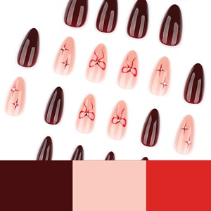 <span class=keywords><strong>Faux</strong></span> <span class=keywords><strong>ongles</strong></span> rouges en amande à presser, avec motifs nœud et étoile, ornés de strass, vente en gros du fabricant - Product Image 4