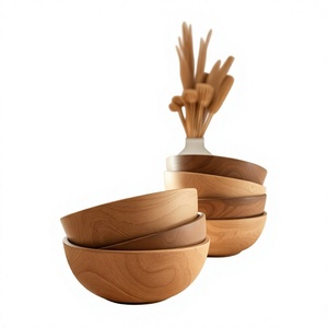 Juego de Tazones de Madera Natural Hechos a Mano de Diseño Moderno, Vajilla Redonda Minimalista con Tazón de Madera para Servir - Product Image 1