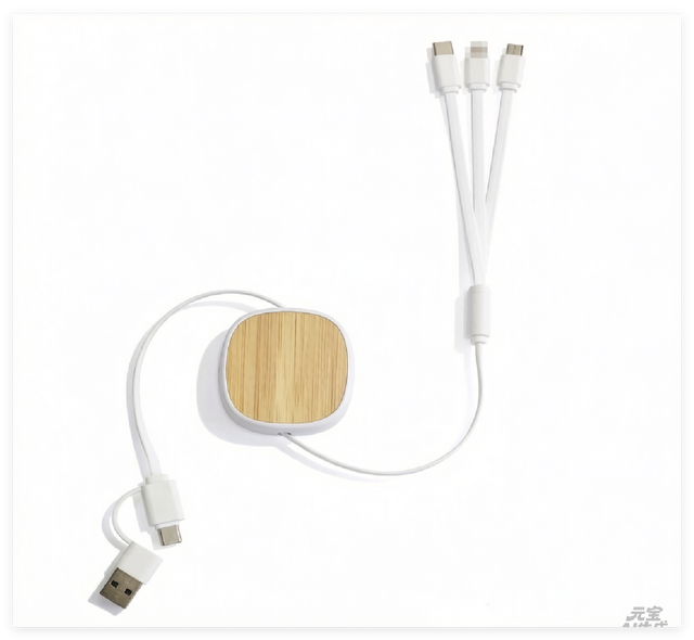 Eco-Friendly Bamboo Wooden Retractable 6-in-1 Multi-Functional Wheat Straw GRS Certified Biodegradable USB Charging Cable