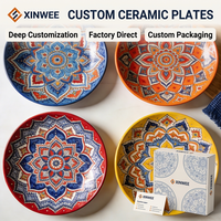 Assiettes décoratives en porcelaine Mandala Bohème, compatibles lave-vaisselle, OEM, personnalisables, vente en gros, vaisselle de table pour la maison, Amérique du Nord