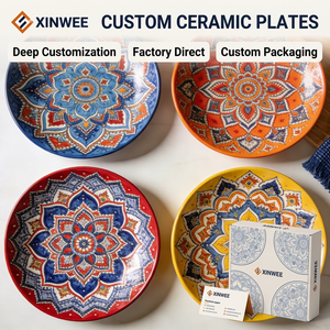 Assiettes décoratives en porcelaine Mandala Bohème, compatibles lave-vaisselle, OEM, personnalisables, vente en gros, vaisselle de table pour la maison, Amérique du Nord - Product Image 2