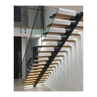 Escalier moderne à une seule poutre avec éclairage LED intégré et marches en verre