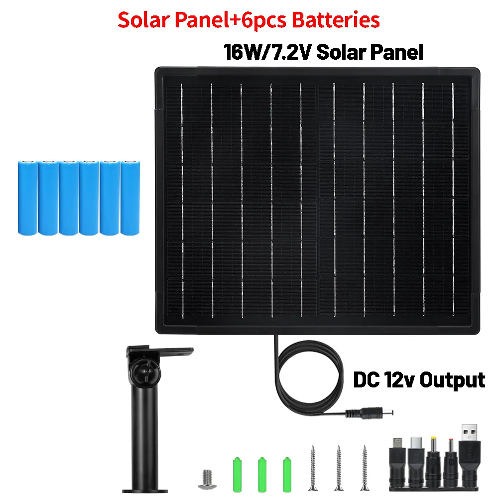 Cargador de panel solar de fábrica de 16W y 12V, batería incorporada de 66,6 Wh, panel solar de enchufe DC 5521 para luces de césped o cuencos de Alimentación de Mascotas, etc.