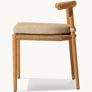 Chaise d'appoint en teck de style minimaliste pour l'extérieur, avec structure en bois massif et assise en corde tressée - Product Image 4