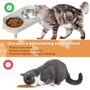 Bols doubles surélevés en acier inoxydable avec support et protection anti-éclaboussures, ensemble de bols antidérapants pour nourriture et eau pour chats et petits chiens - Product Image 5