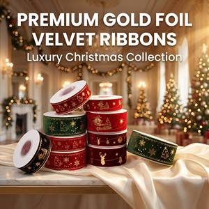 Pita Beludru Emas 2.5cm Cetak Kustom CHANG YUAN, Pita Pembungkus Kado Mewah untuk Dekorasi Natal dan Liburan - Product Image 1