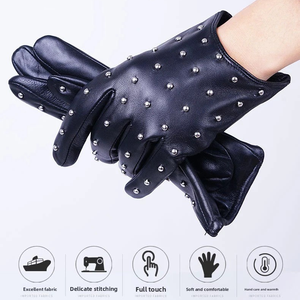 <span class=keywords><strong>Gants</strong></span> en cuir de mouton véritable pour <span class=keywords><strong>femme</strong></span>, compatibles écran tactile, collection automne-hiver, avec rivets, pour opéra, danse et soirée, vente en gros - Product Image 3
