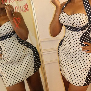 <span class=keywords><strong>Abito</strong></span> <span class=keywords><strong>Mini</strong></span> Elegante Nero e Bianco a <span class=keywords><strong>Pois</strong></span> Senza Maniche con Schiena Scoperta e Vita Alta, Vestito Estivo alla Moda per Club e Feste - Product Image 4