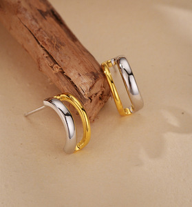 <span class=keywords><strong>Orecchini</strong></span> a Cerchio in Argento Sterling 925 Placcato Oro per Donne, Doppio Strato Placcato Oro 18K, Gioielli Bicolore - Product Image 5