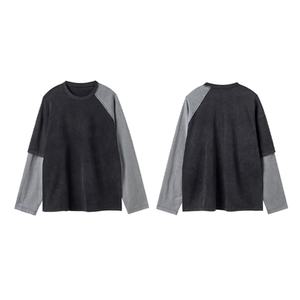 T-shirt Homme Manches Longues Style Urbain Effet Vieilli en Coton Délavé avec Patchwork, Service OEM Personnalisé avec Logo, Vente en Gros de Haute Qualité - Product Image 6